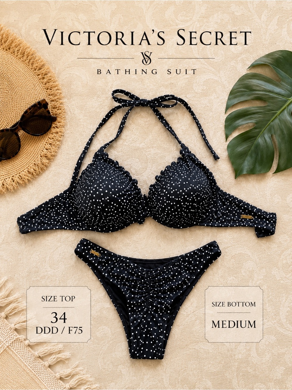 Victoria’s Secret Polka Dot Bikini Set 34DDD/F75 Top Medium Bottom